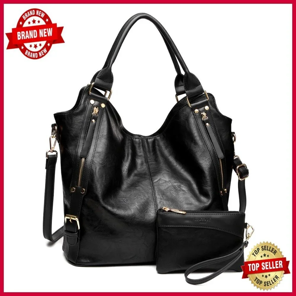 PU Leather Hobo Tote Bag with Adjustable Strap, Multi-Pocket Organizer